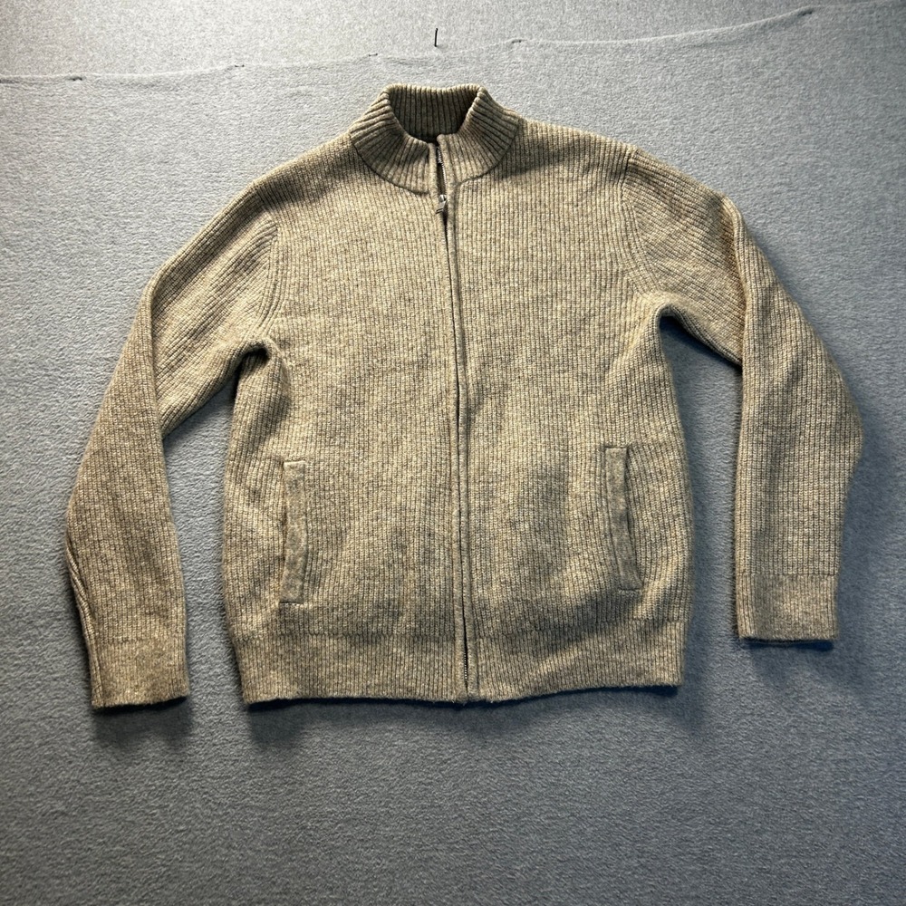 Old Navy Full Zip Mock Neck Sweater Mens Large Beige Ribbed Cardigan Knit Jacket